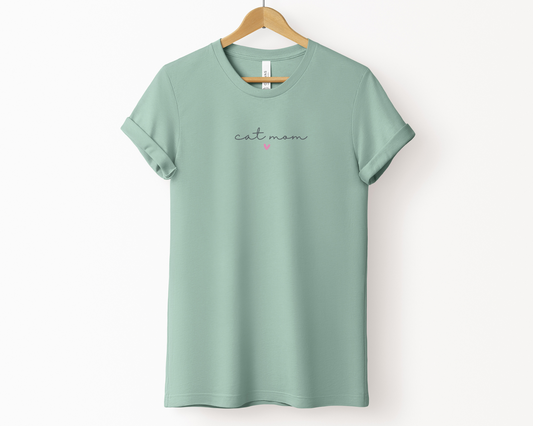 Cat Mom (Heart) T-shirt, Dusty Blue