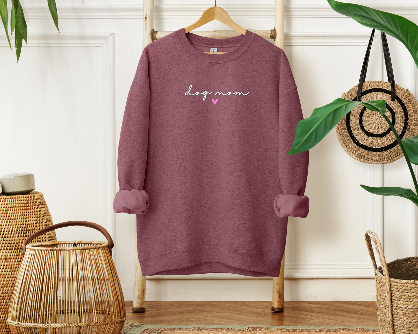Dog Mom (Heart) Sweatshirt, Heather Dark Maroon