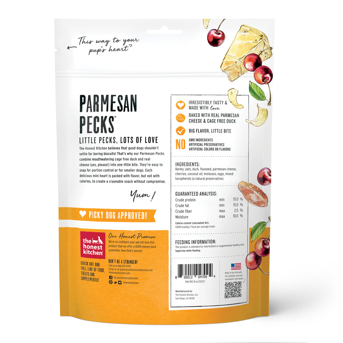 Honest Kitchen Parmesan Pecks, Duck & Cherry 8oz