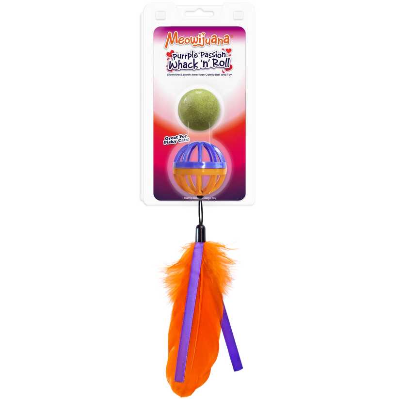 Whack 'n' Roll Purple Passion Compressed Catnip Ball with Cage