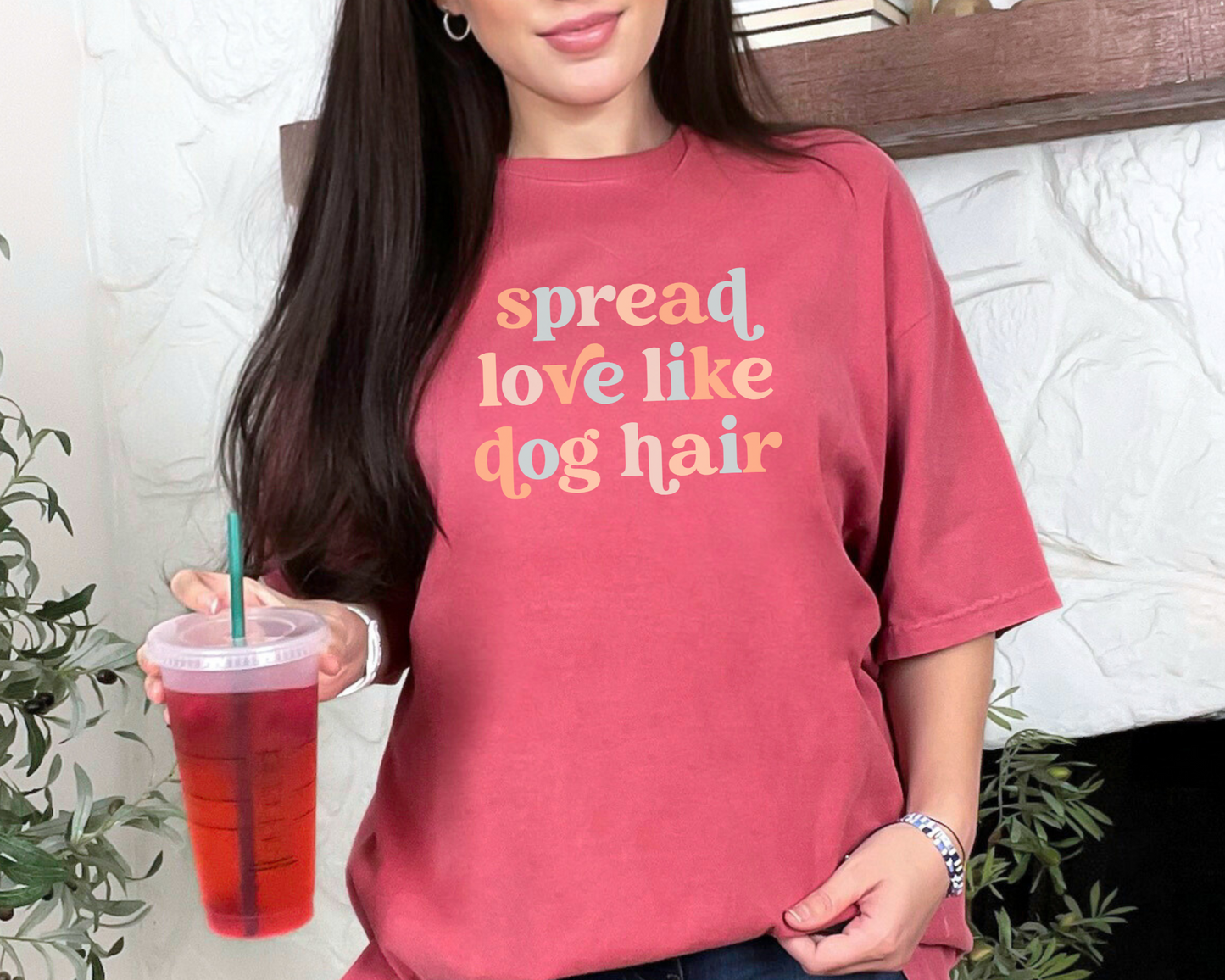 Spread Love Like Dog Hair Crewneck Tee, Crimson *