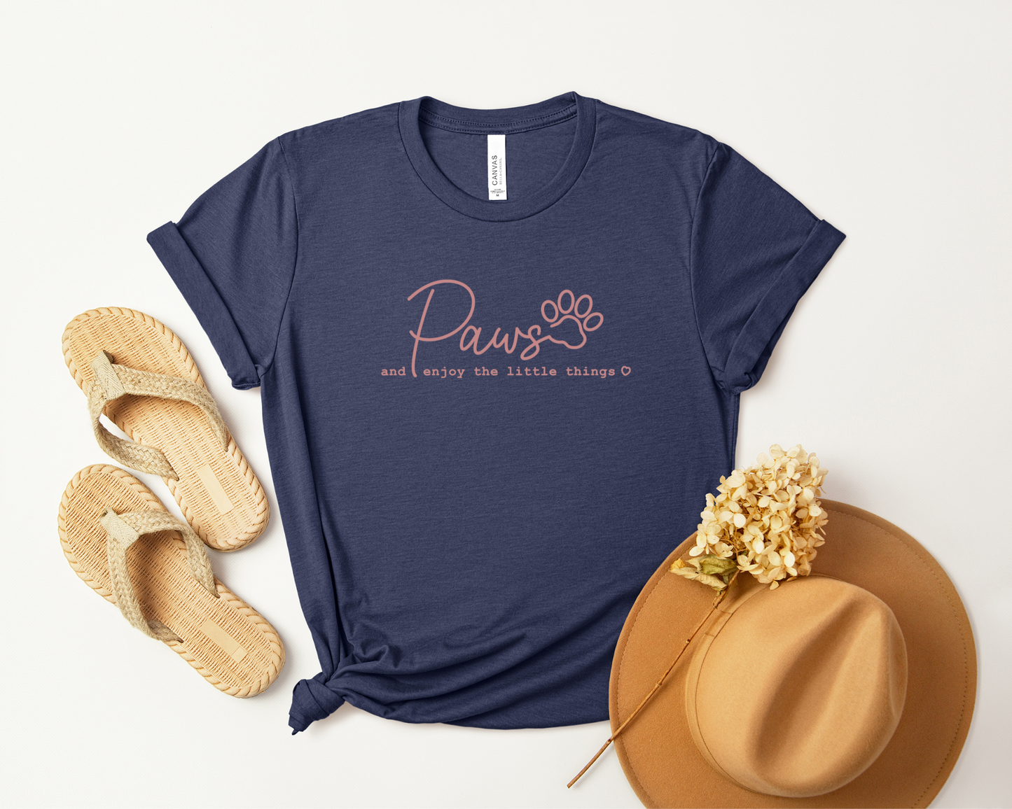 Paws and enjoy the little things Crewneck T-shirt, Heather Navy