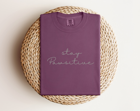 Stay Pawsitive Garment-Dyed Heavyweight T-Shirt, Berry