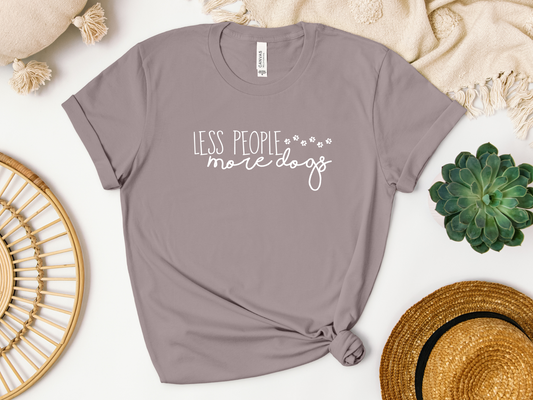 Less People More Dogs Crewneck T-shirt, Pebble Brown