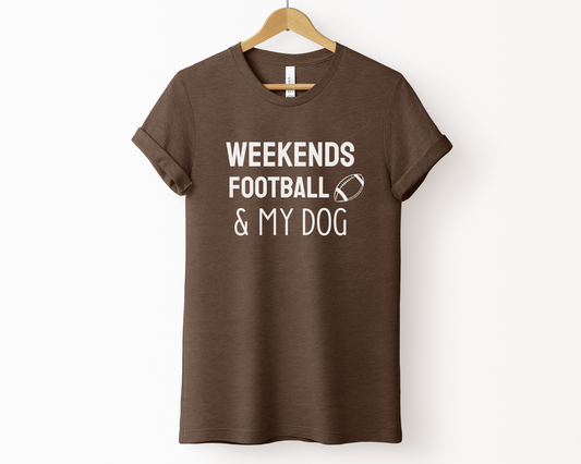 Weekends, Football & My Dog Crewneck T-shirt, Heather Brown