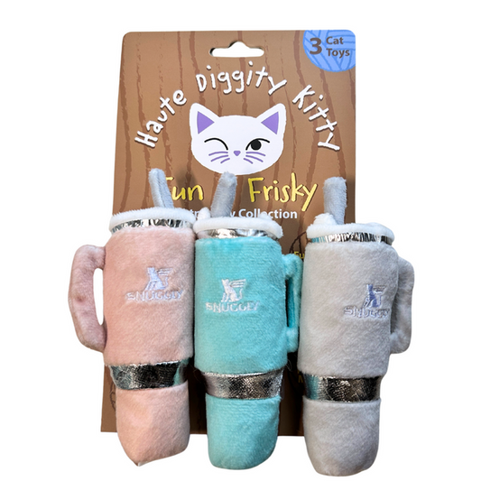 Kitty Snuggly Cup 3-Pack (Teal, Ivory, Blush) Catnip Toys