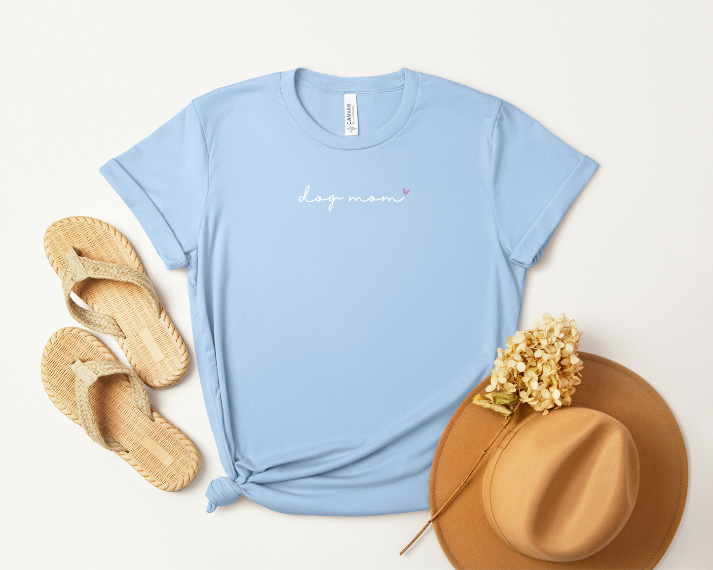 Dog Mom heart Crewneck Tee, Baby Blue