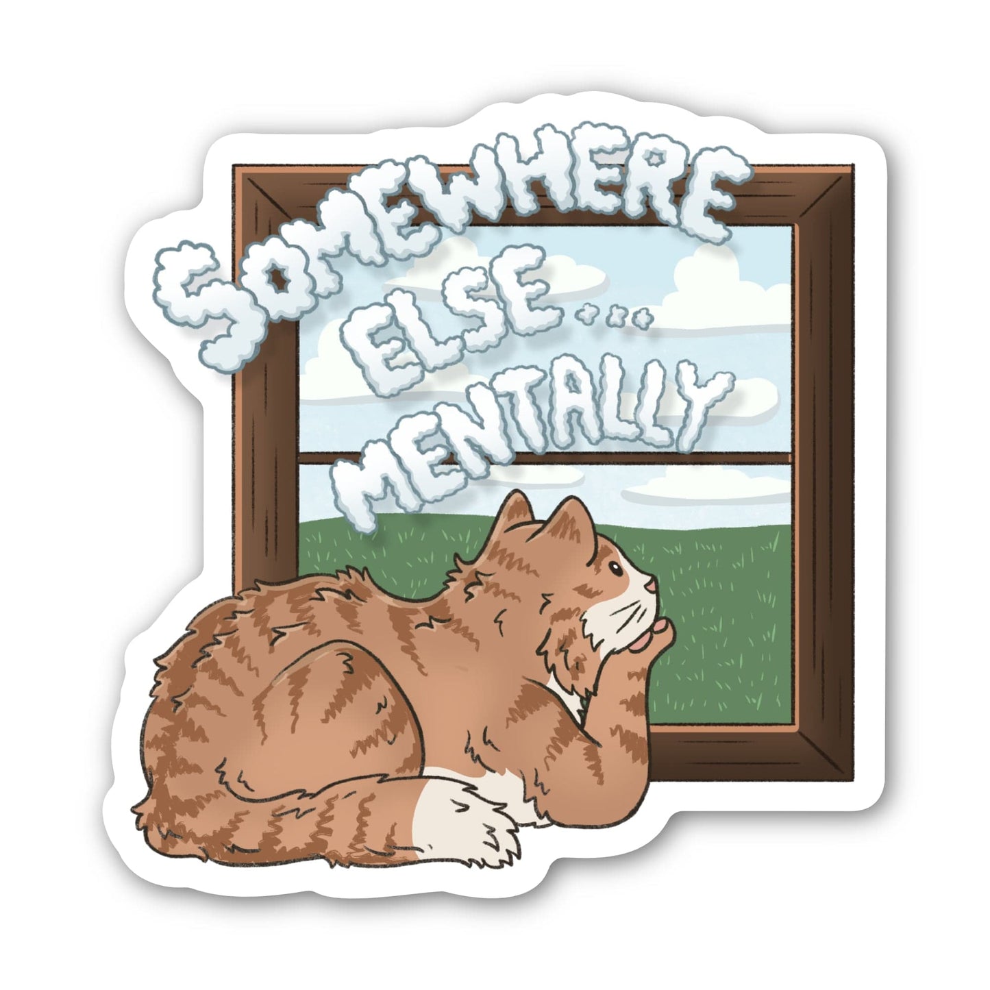 Cat Sticker - Somewhere Else Mentally Cat Daydreaming