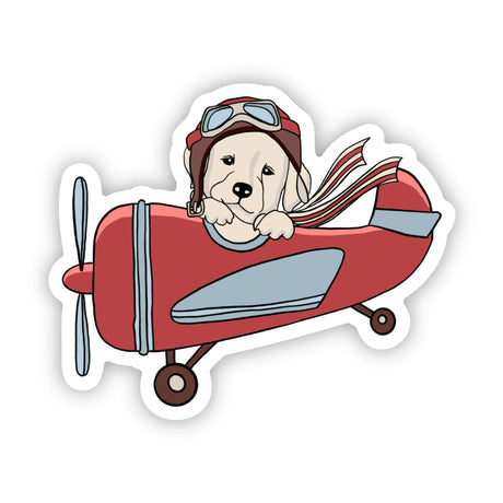 Dog Sticker - Puppy Flying Red Airplane