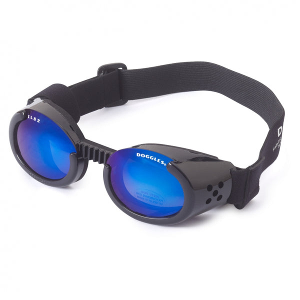 Doggles - ILS2 Shiny Black Frame with Mirror Blue Lens