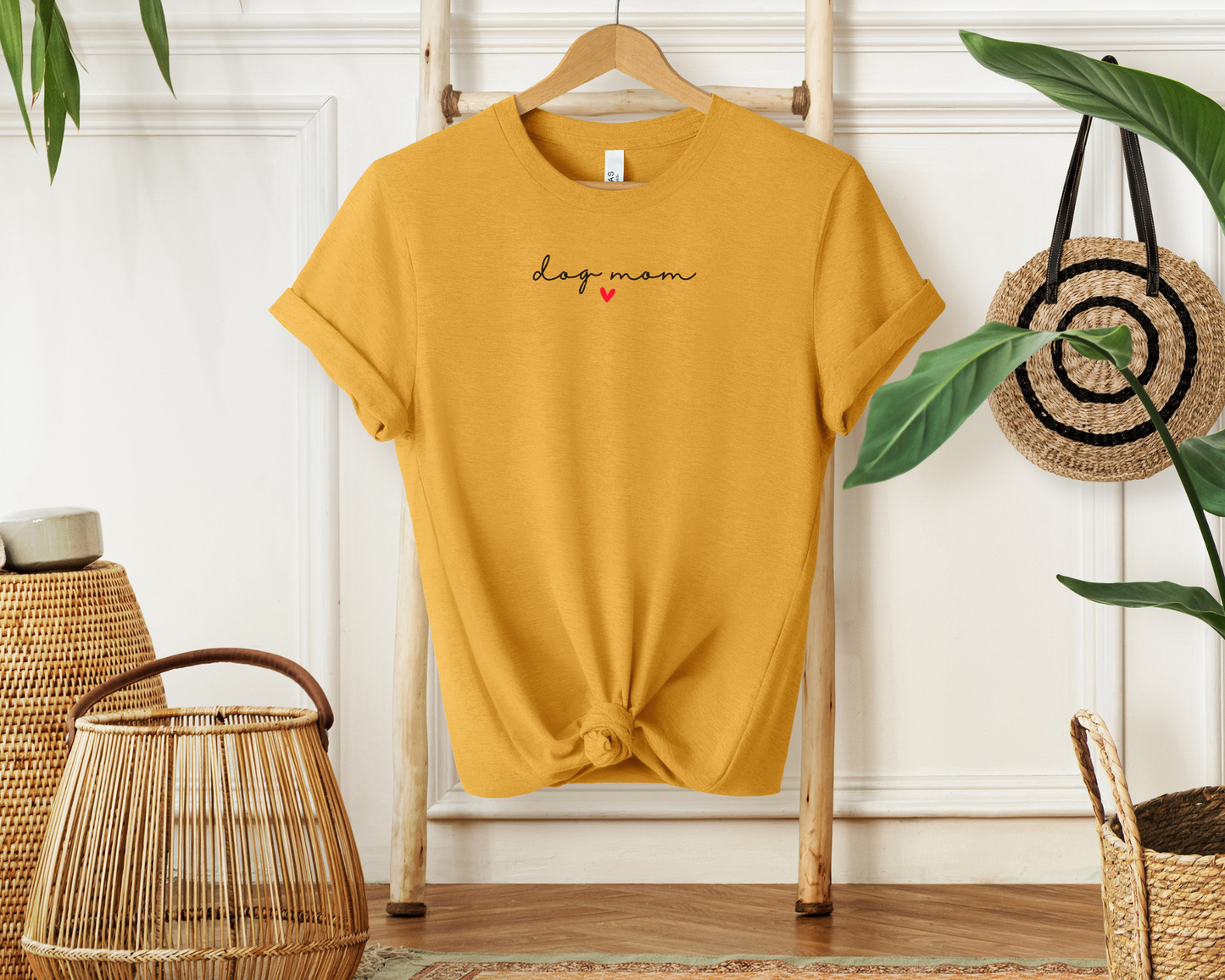 Dog Mom Heart Crewneck T-shirt Mustard