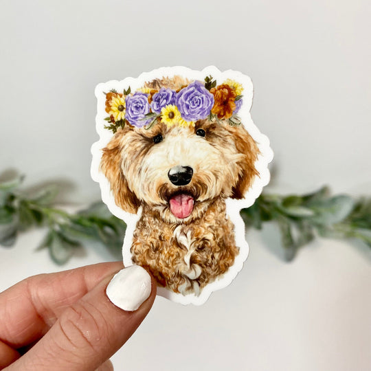 Dog Sticker - Goldendoodle With Flower Crown