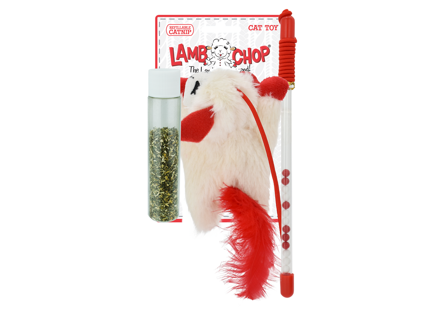 Multipet Lamb Chop Wand w/ Refillable Catnip Cat Toy