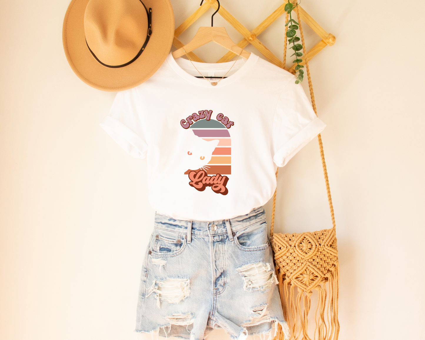 Crazy Cat Lady Crewneck T-shirt, White