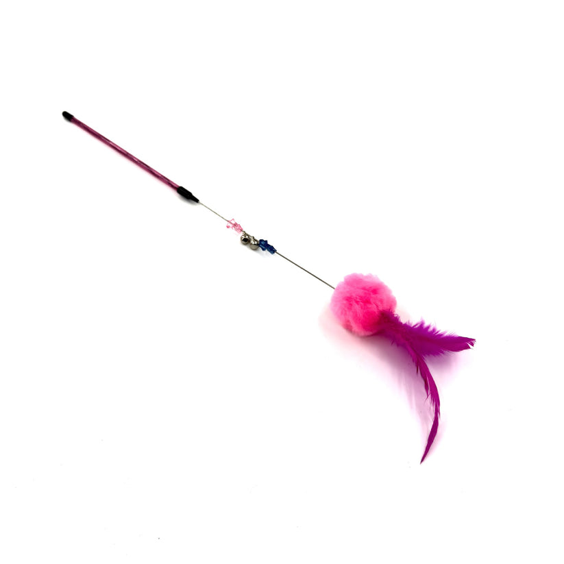 Pom-Pom Feather Cat Teaser Stick, Pink