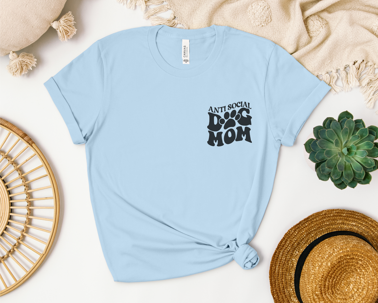 Anti Social Dog Mom Crewneck T-shirt, Baby Blue