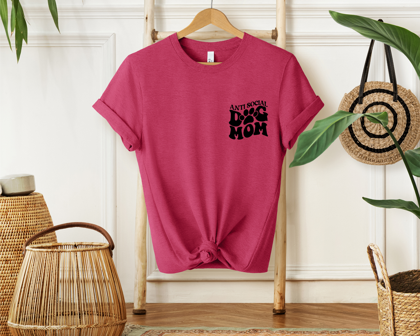Anti Social Dog Mom Crewneck T-shirt, Heather Raspberry