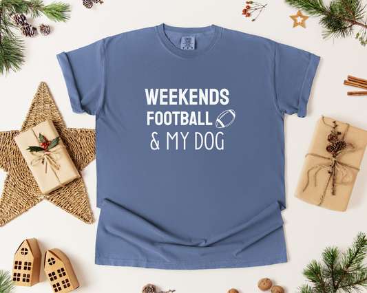 Weekends, Football & My Dog T-shirt, Blue Jean