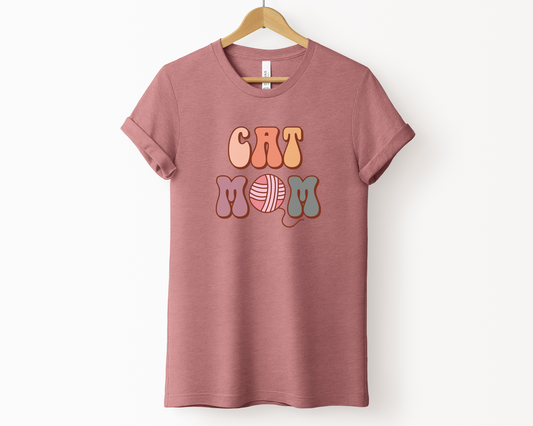 Cat Mom Crewneck T-shirt, Heather Mauve