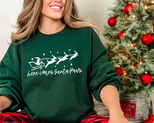 Here Comes Santa Paws Sweatshirt, Forest