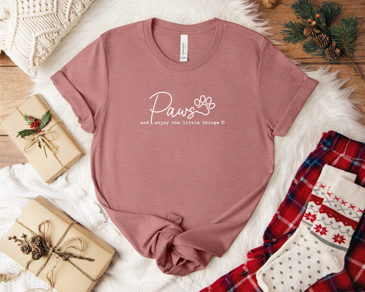 Paws And Enjoy The Little Things Crewneck T-shirt, Heather Mauve