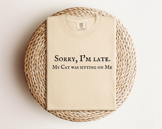 Sorry I’m Late. My Cat Was Sitting On Me Lightweight Fleece Crewneck Sweatshirt, Ivory
