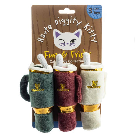 Kitty Snuggly Cup 3-Pack (Red, Ivory, & Green) Catnip Toys