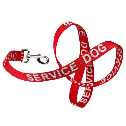 Reflective Red Nylon Leash - SERVICE DOG