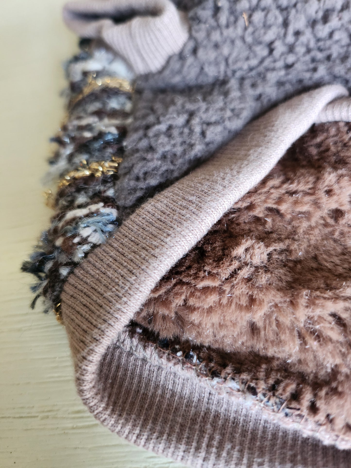 Tweed & Gold Teddy Hoodie, Brown