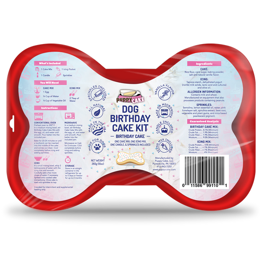 Dog Birthday Cake Kit- Birthday Cake Mix, Icing Mix, One Candle and Sprinkles