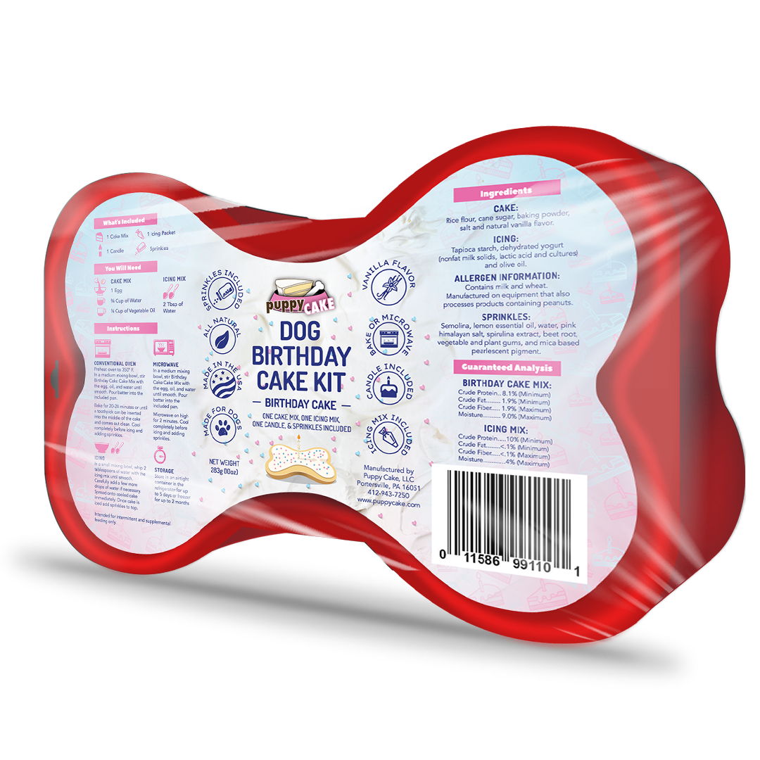 Dog Birthday Cake Kit- Birthday Cake Mix, Icing Mix, One Candle and Sprinkles