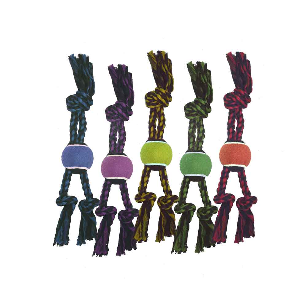 Nuts for Knots 3-Knot Rope Tugs w/ Tennis Ball - 15 inch