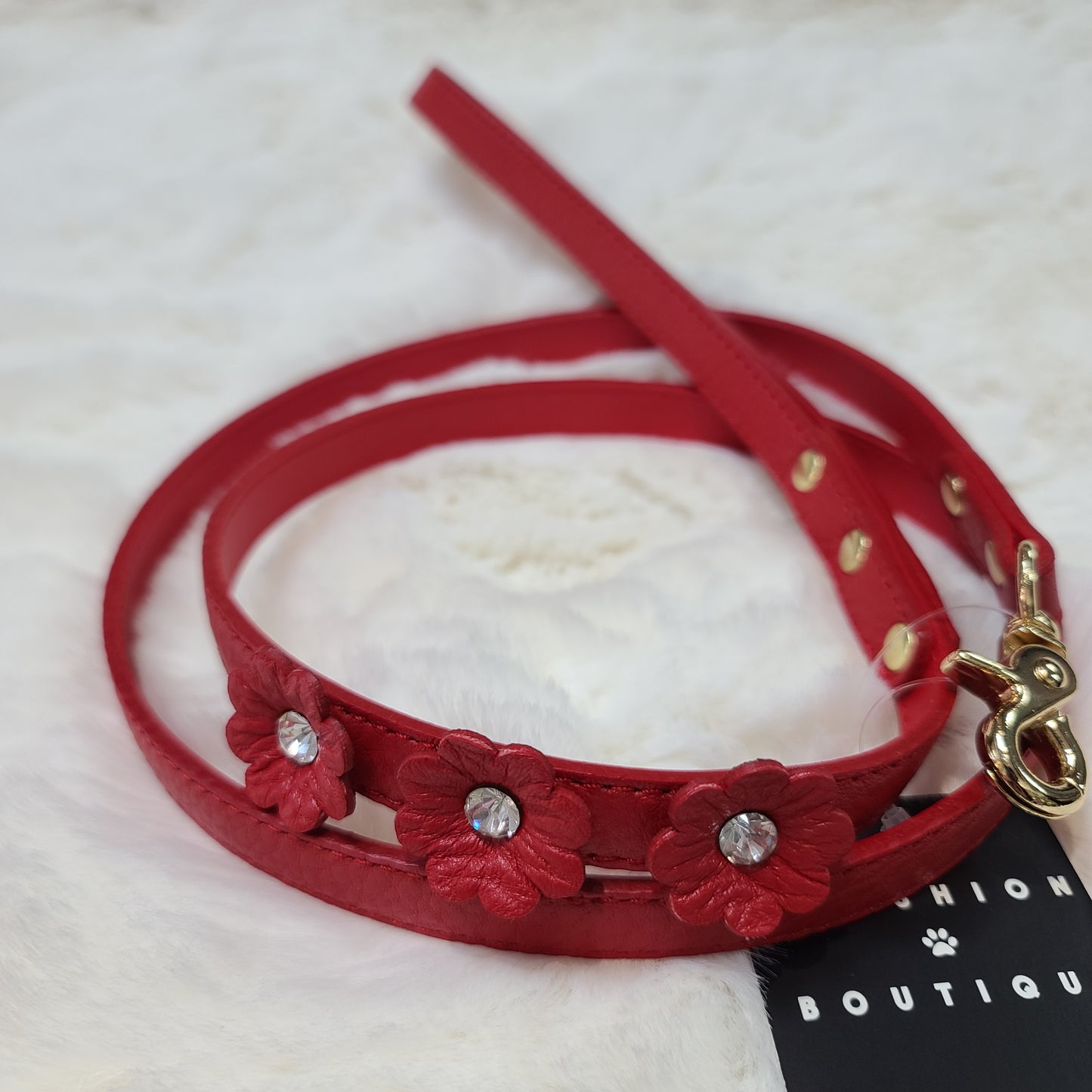 Genuine Leather Floral Leash