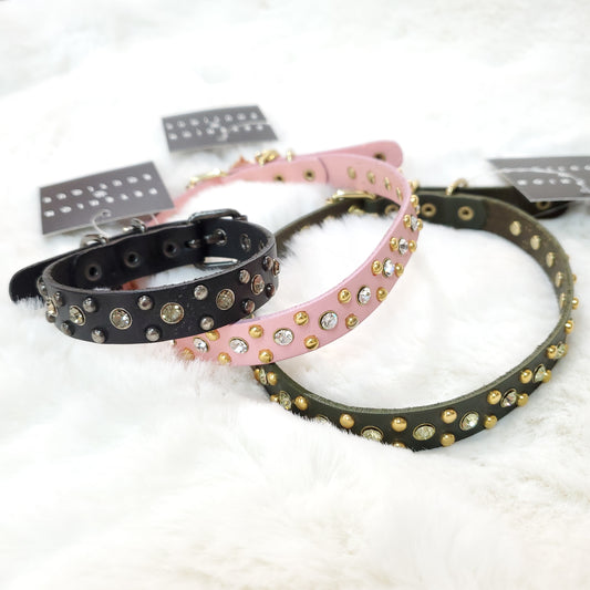 Genuine Leather Studded Swarovski Collar