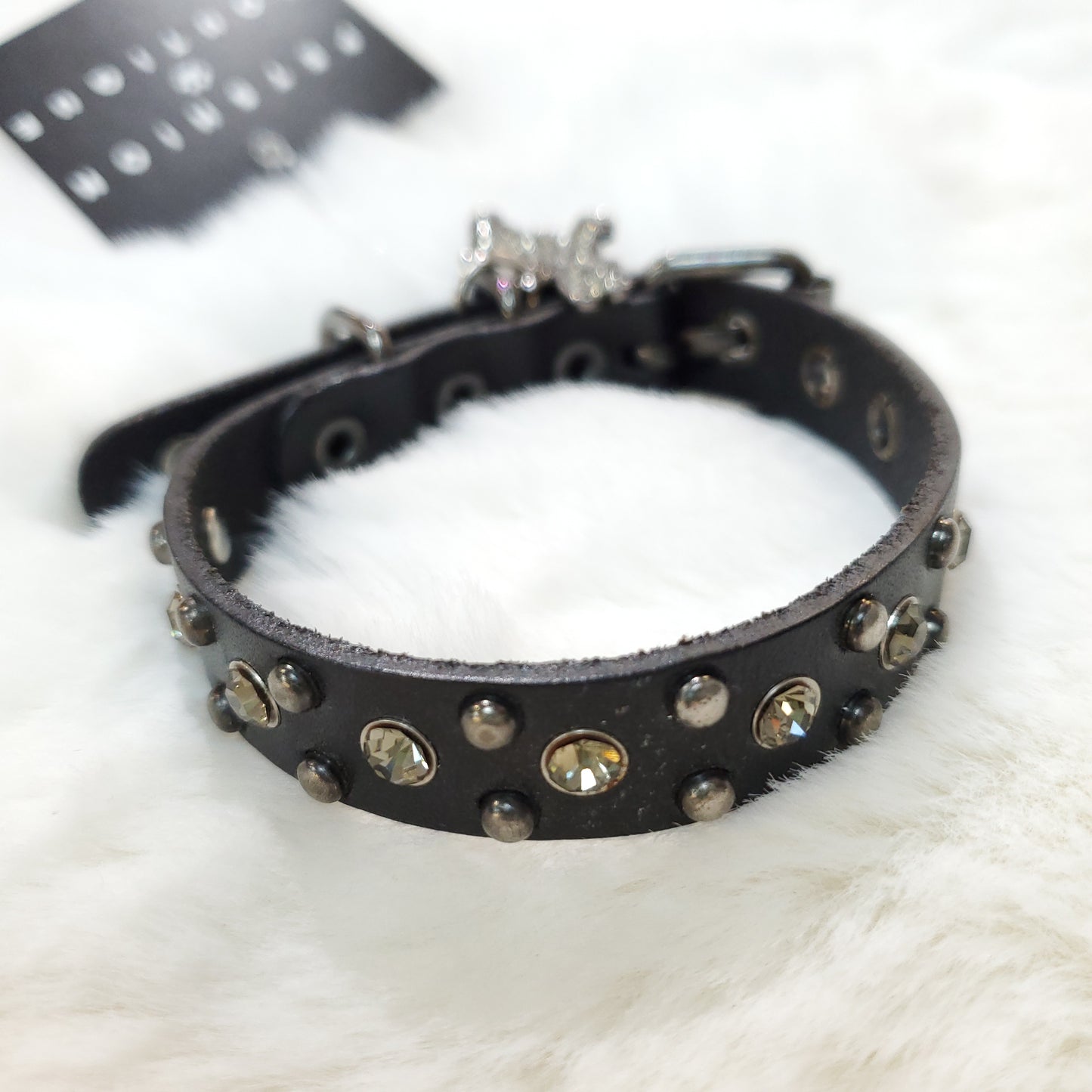 Genuine Leather Studded Swarovski Collar
