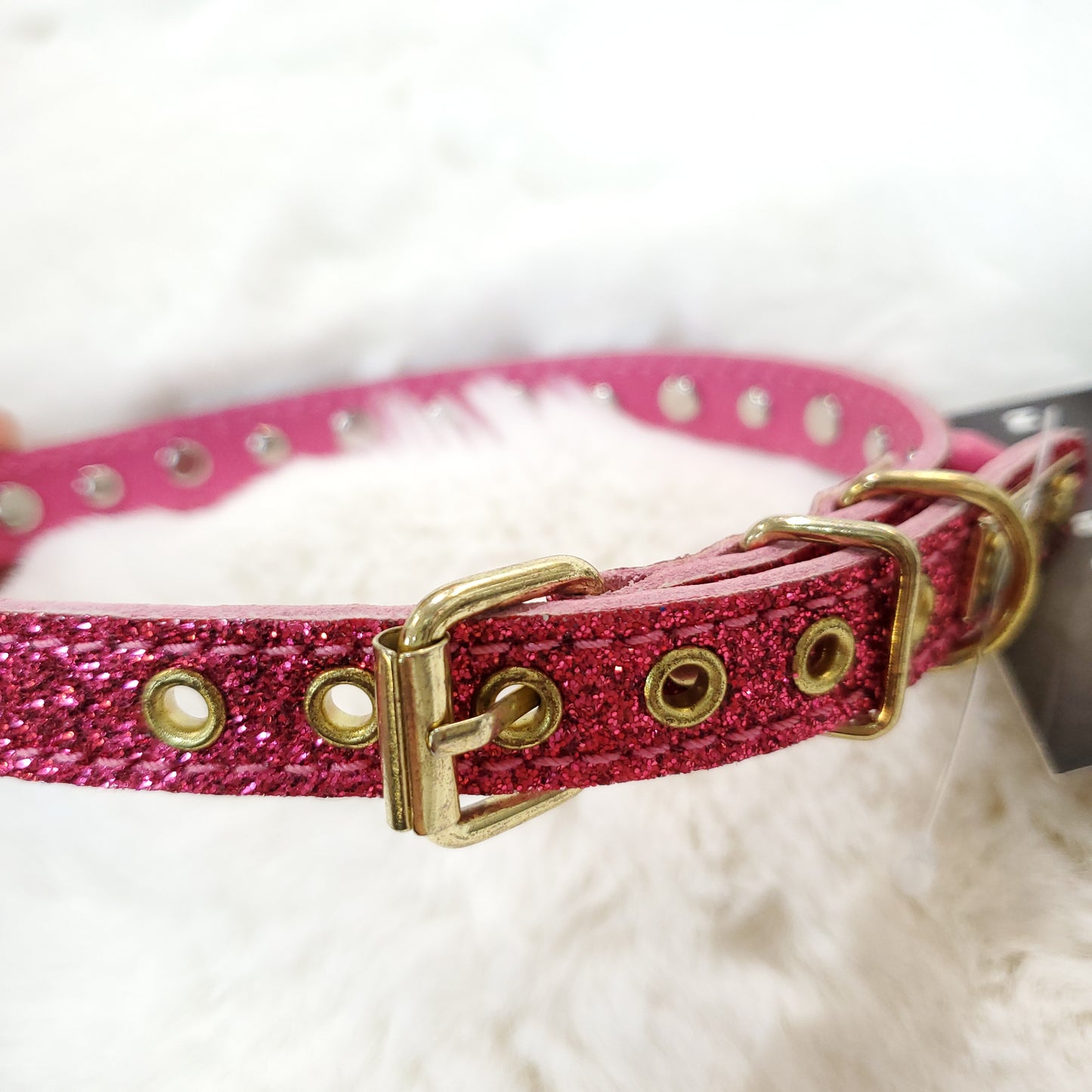 Genuine Leather Swarovski Crystal Glitter Spike Collar