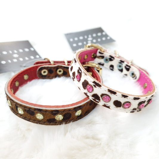 Genuine Leather Swarovski Crystal Leopard Collar