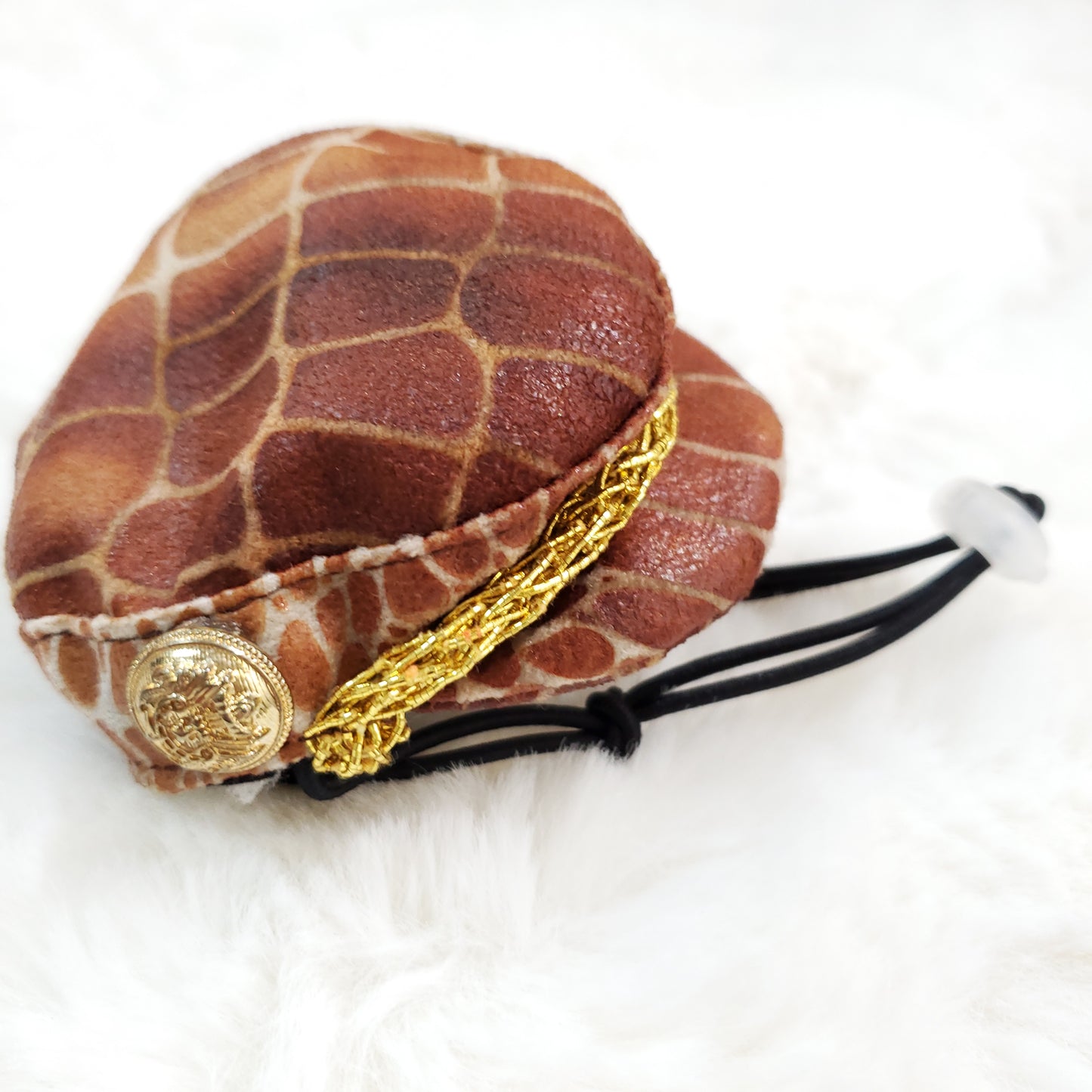 Crocodile Print Flat Cap with luxury gold chain