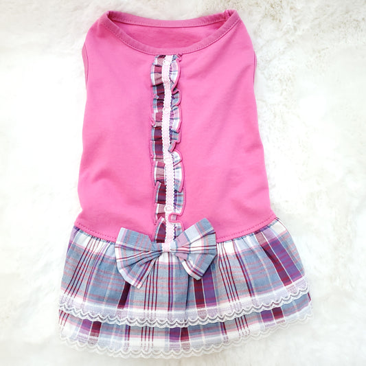 [Clearance] Pink Plaid Ruffle Dress