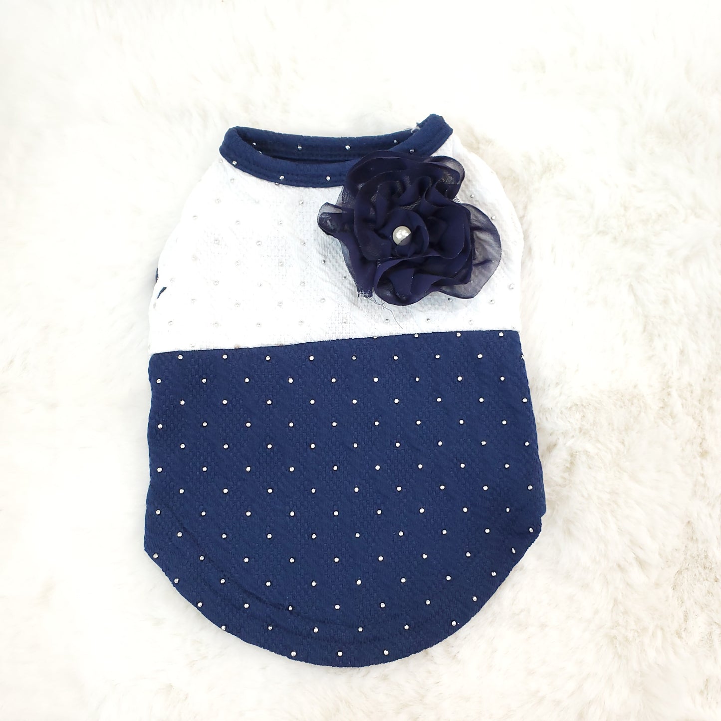 Metallic Dot Flower Top Navy