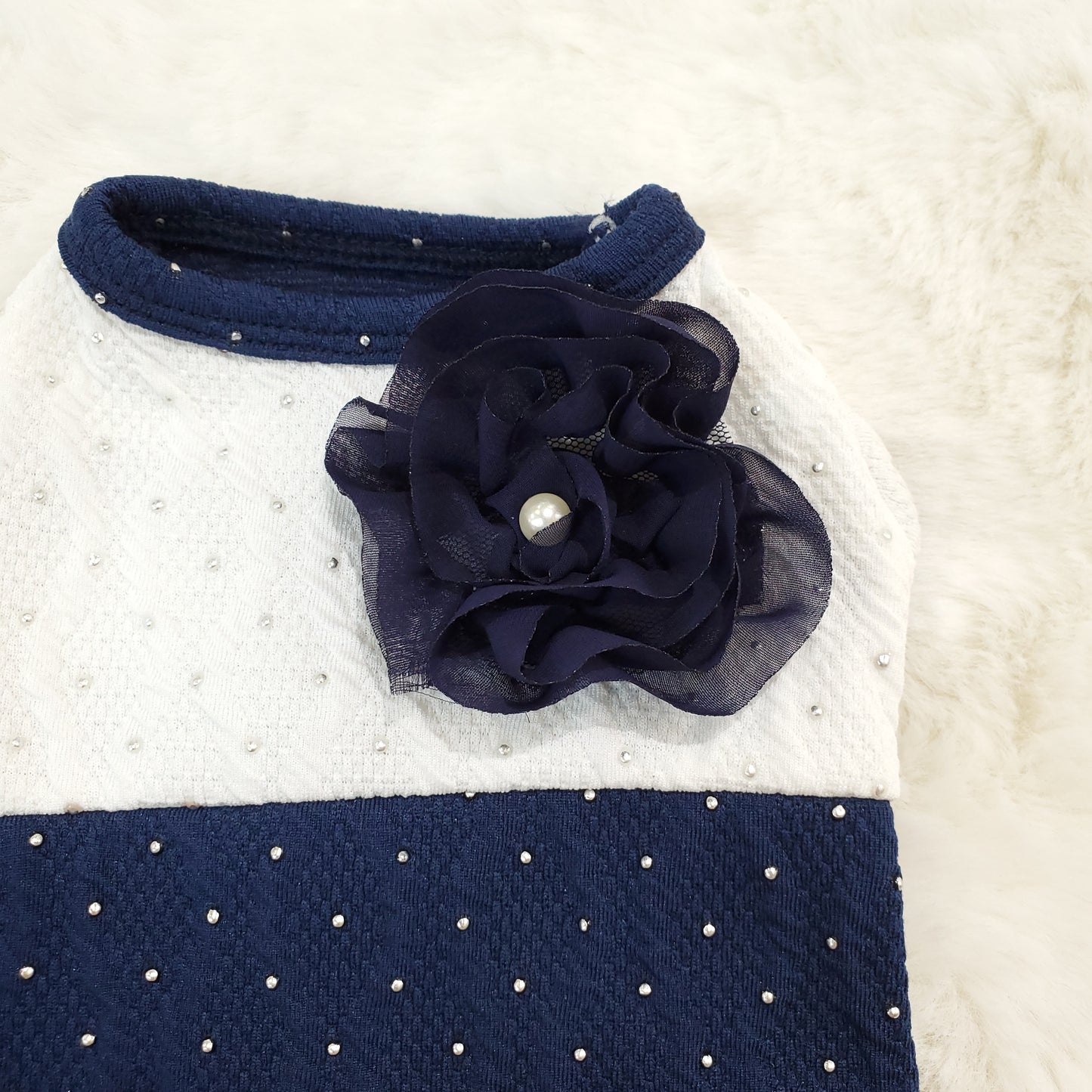 Metallic Dot Flower Top Navy
