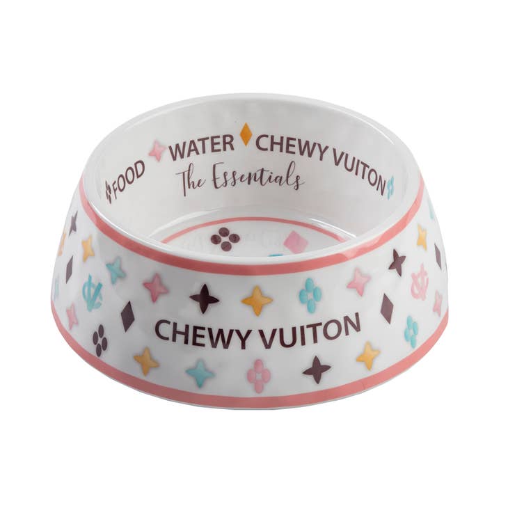 White Chewy Vuiton Dog Bowl - 3 Sizes