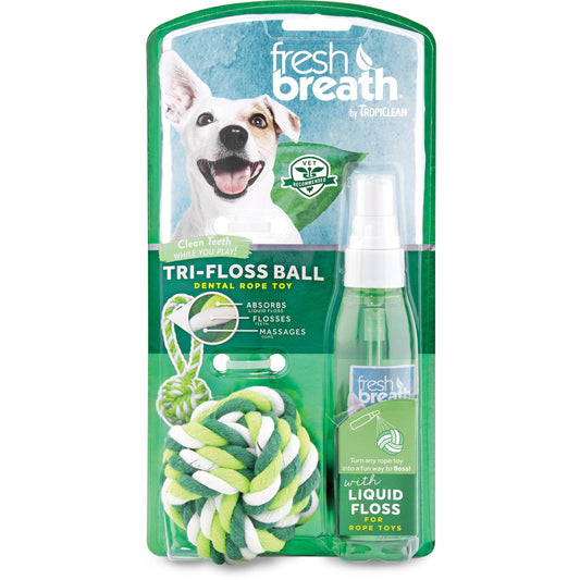 TropiClean Fresh Breath Tri-Floss Ball with Liquid Floss