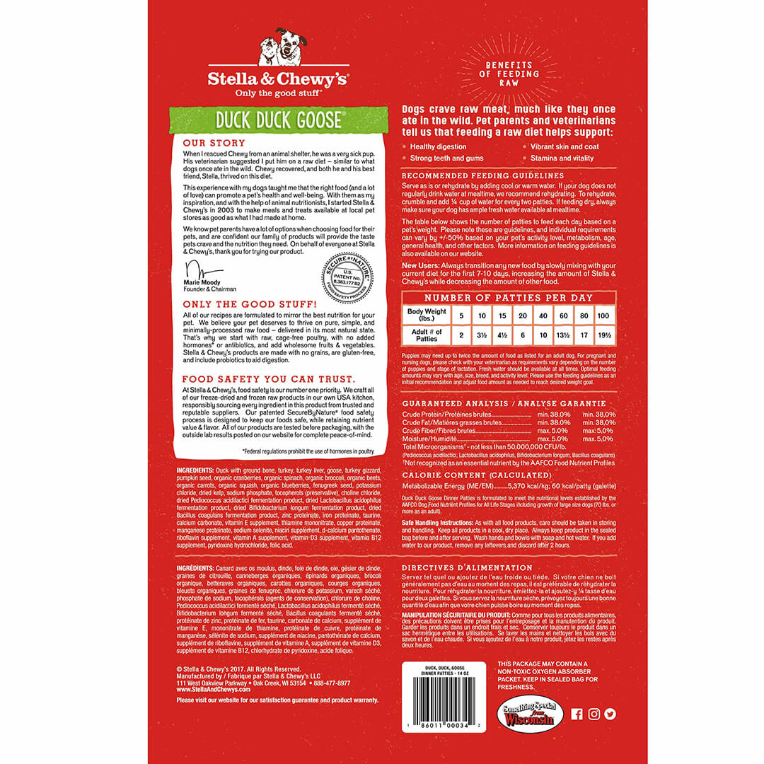 Stella&Chewy's Dog Food - Duck Duck Goose Freeze-Dried Raw Dinner Patties