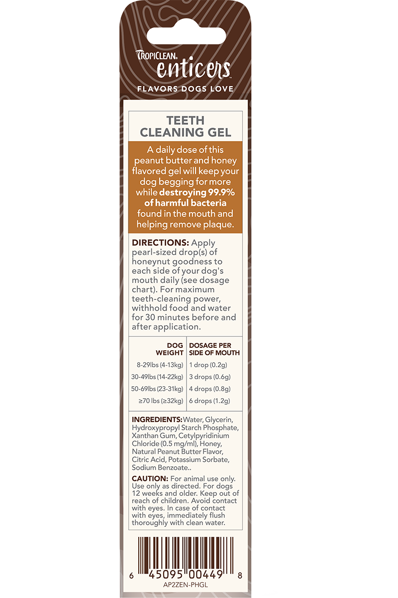 TropiClean Enticers Teeth Cleaning Gel – Peanut Butter & Honey Flavor 2oz