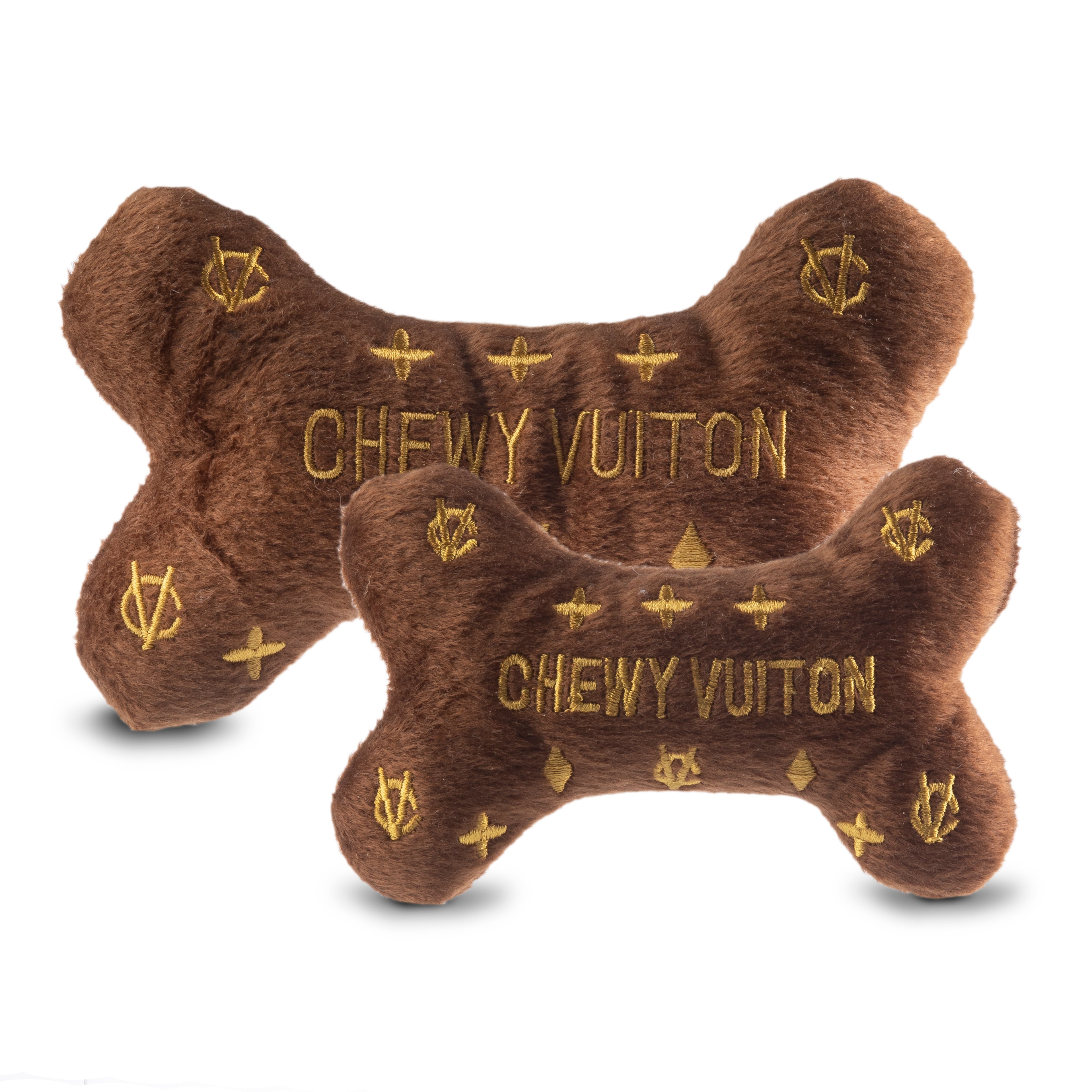 Black Checker Chewy Vuiton Bone Squeaker Dog Toy