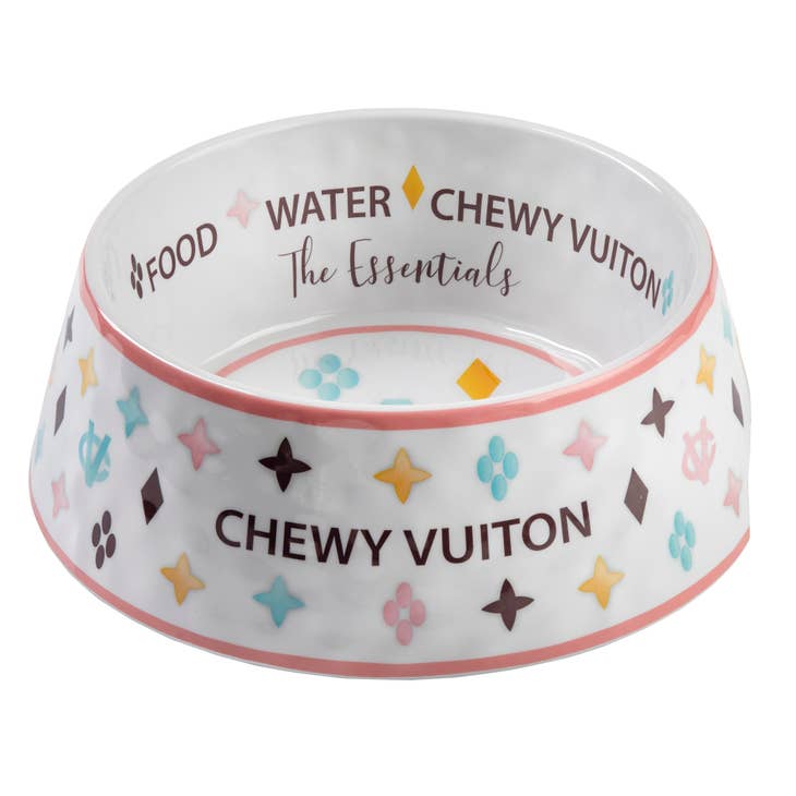 White Chewy Vuiton Dog Bowl - 3 Sizes
