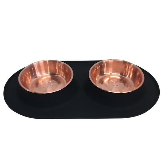 Messy Mutts Double Silicone Feeder Black/Copper