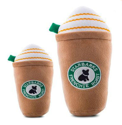 Starbarks Frenchie Roast Plush Toy with straw