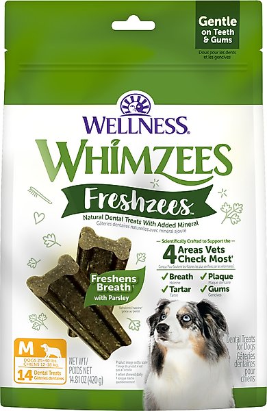 WHIMZEES Freshzees Medium Dental Dog Treats, 14.81-oz bag, 14 count